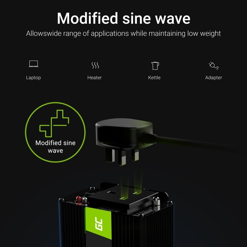 Green Cell Power Inverter 12V to 230V 1000W/2000W Modified sine wave UK PLUG - 4 | Shopply