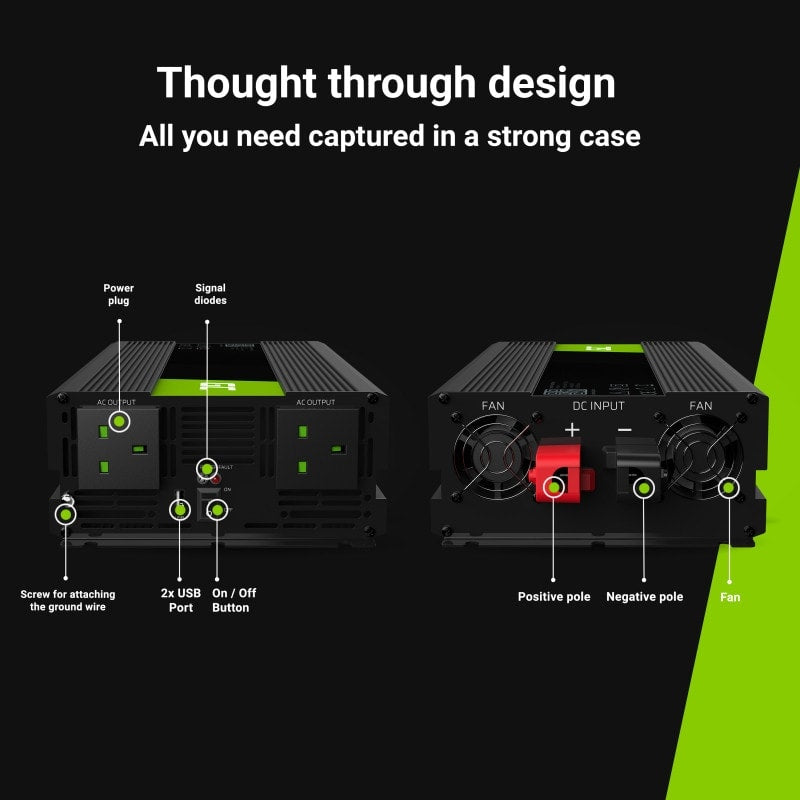 Green Cell Power Inverter 12V to 230V 2000W/4000W Modified sine wave UK PLUG - 2 | Shopply