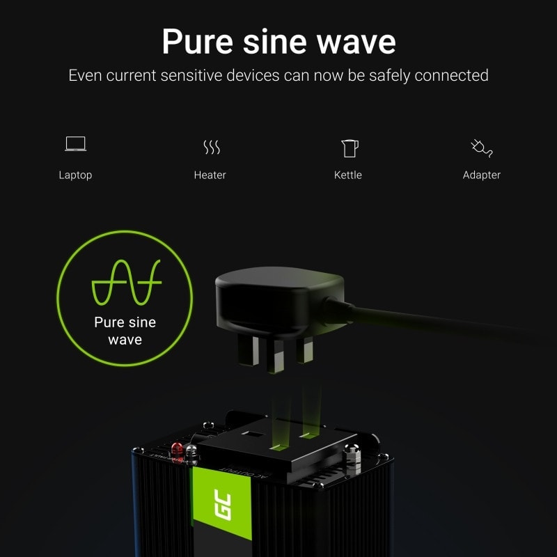 Green Cell Power Inverter 12V to 230V 300W/600W Pure sine wave UK PLUG - 4 | Shopply