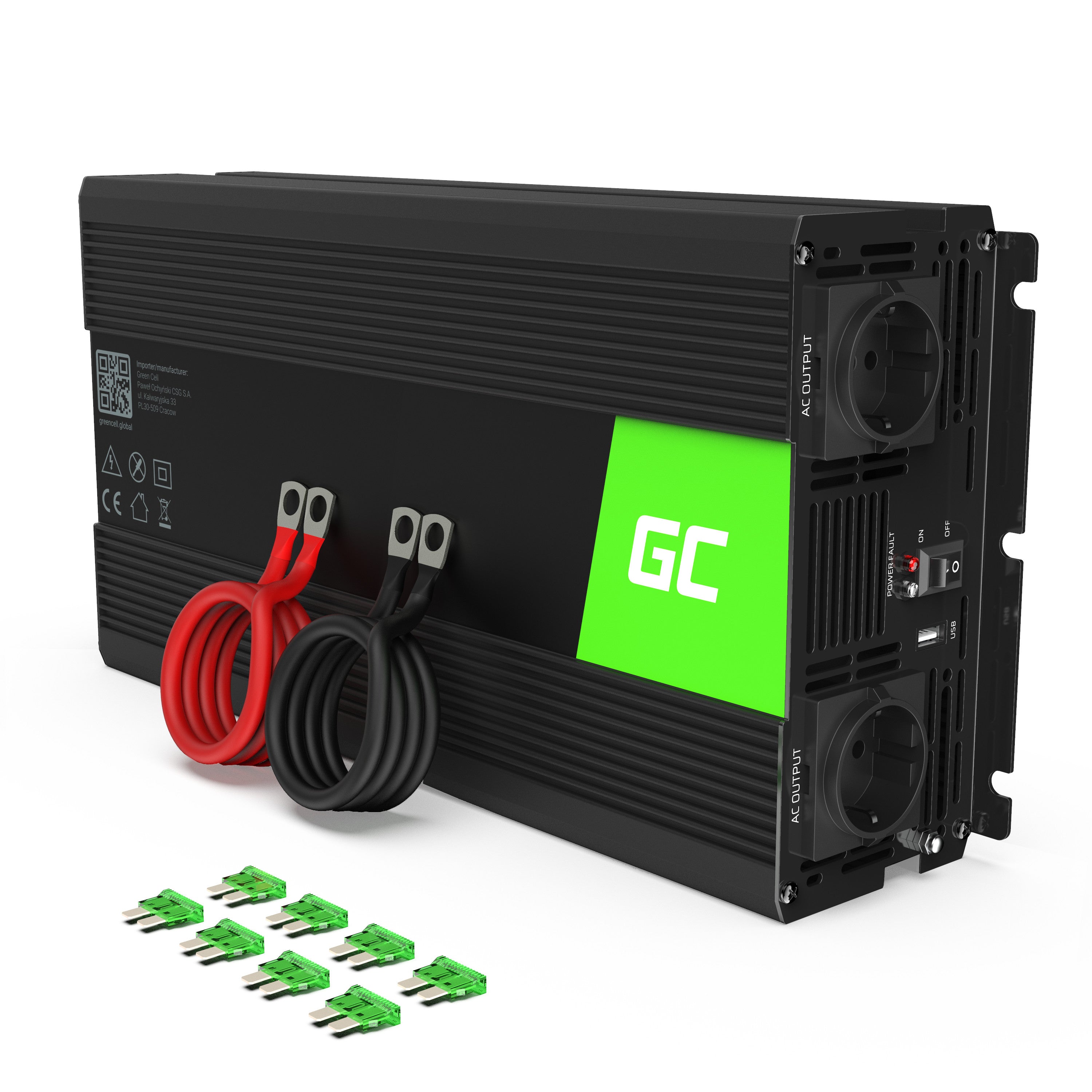 Green Cell Power Inverter 12V to 230V 1500W/3000W Pure sine wave - 1 | Shopply