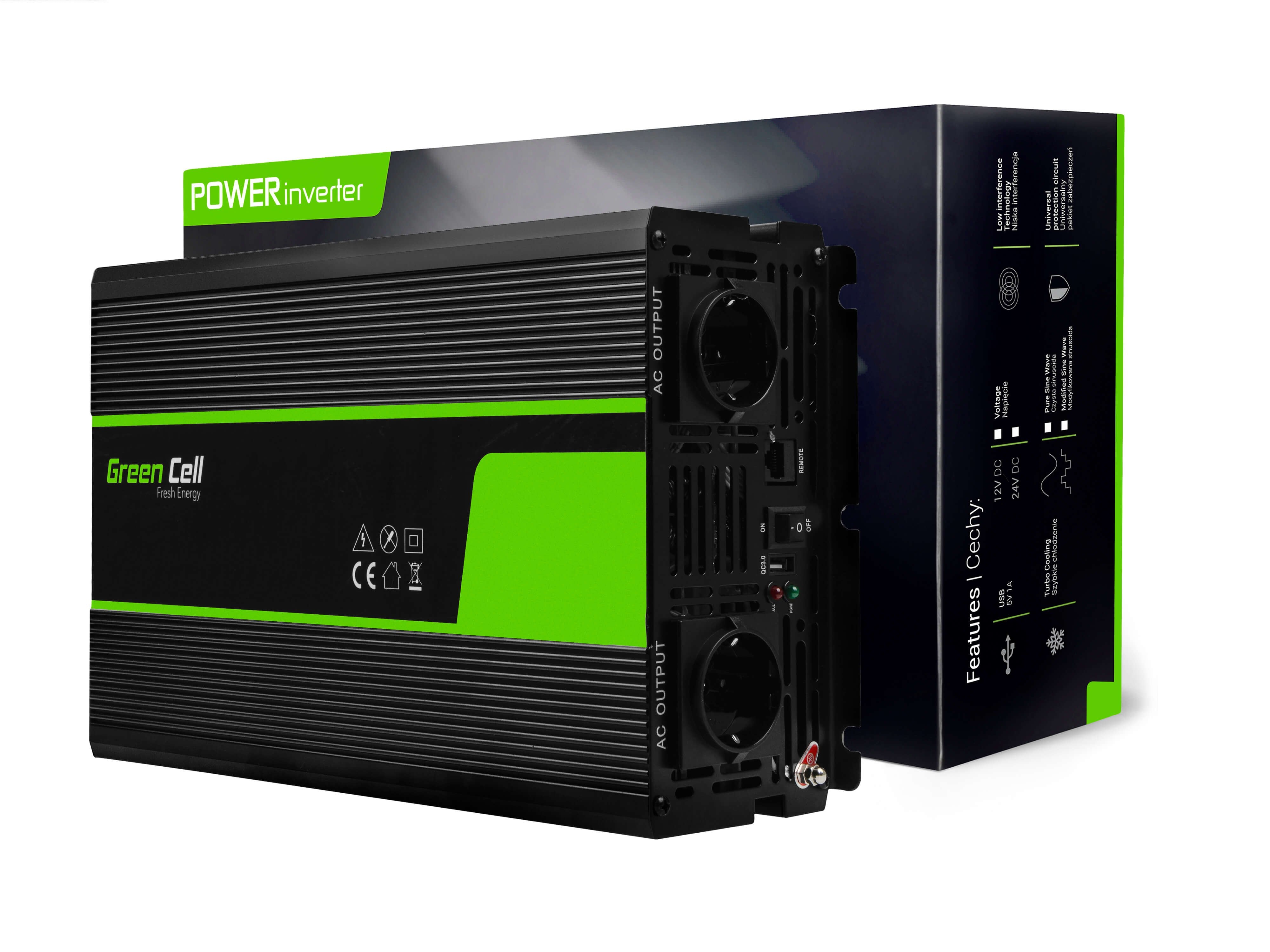 Green Cell Power Inverter 12V to 230V 1500W/3000W Pure sine wave - 2 | Shopply
