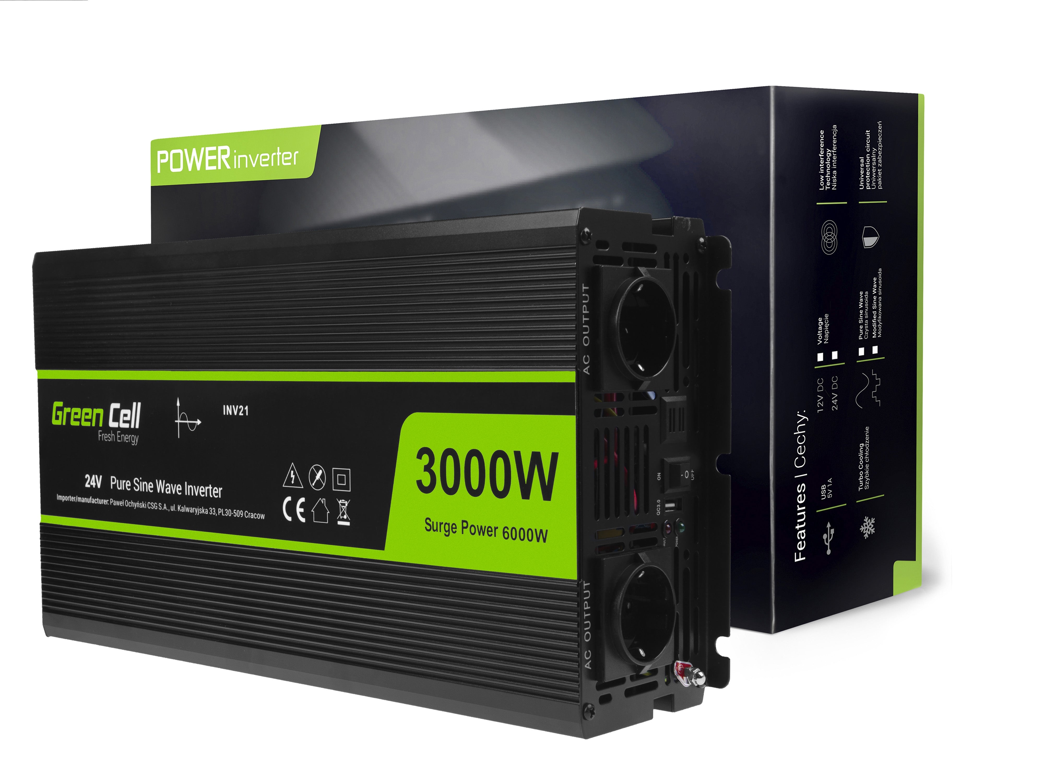 Green Cell Power Inverter 24V to 230V 3000W/6000W Pure sine wave - 3 | Shopply