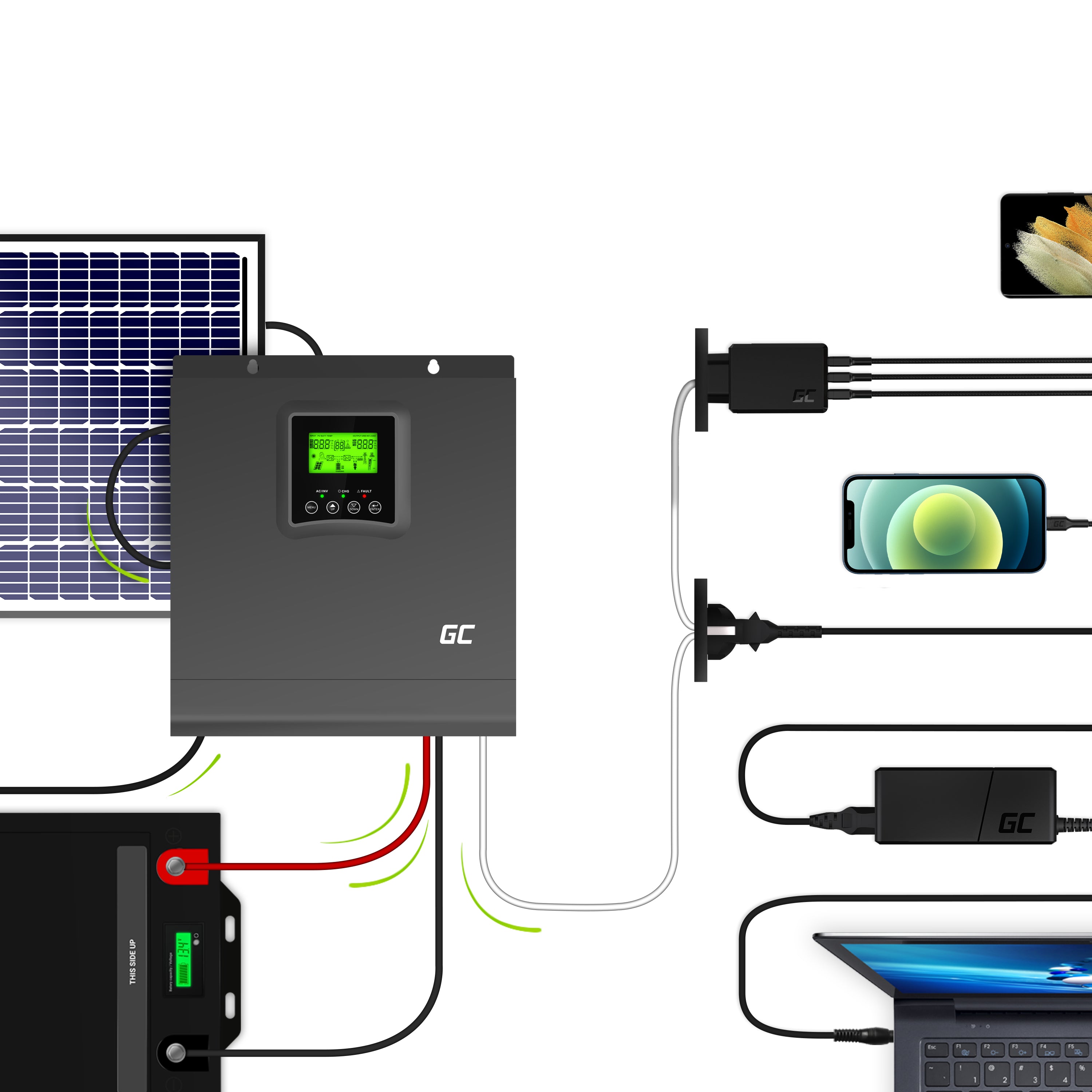 Solar Inverter Off Grid Inverter With MPPT Green Cell Solar Charger 24VDC 230VAC 2000VA/2000W Pure Sine Wave - 2 | Shopply
