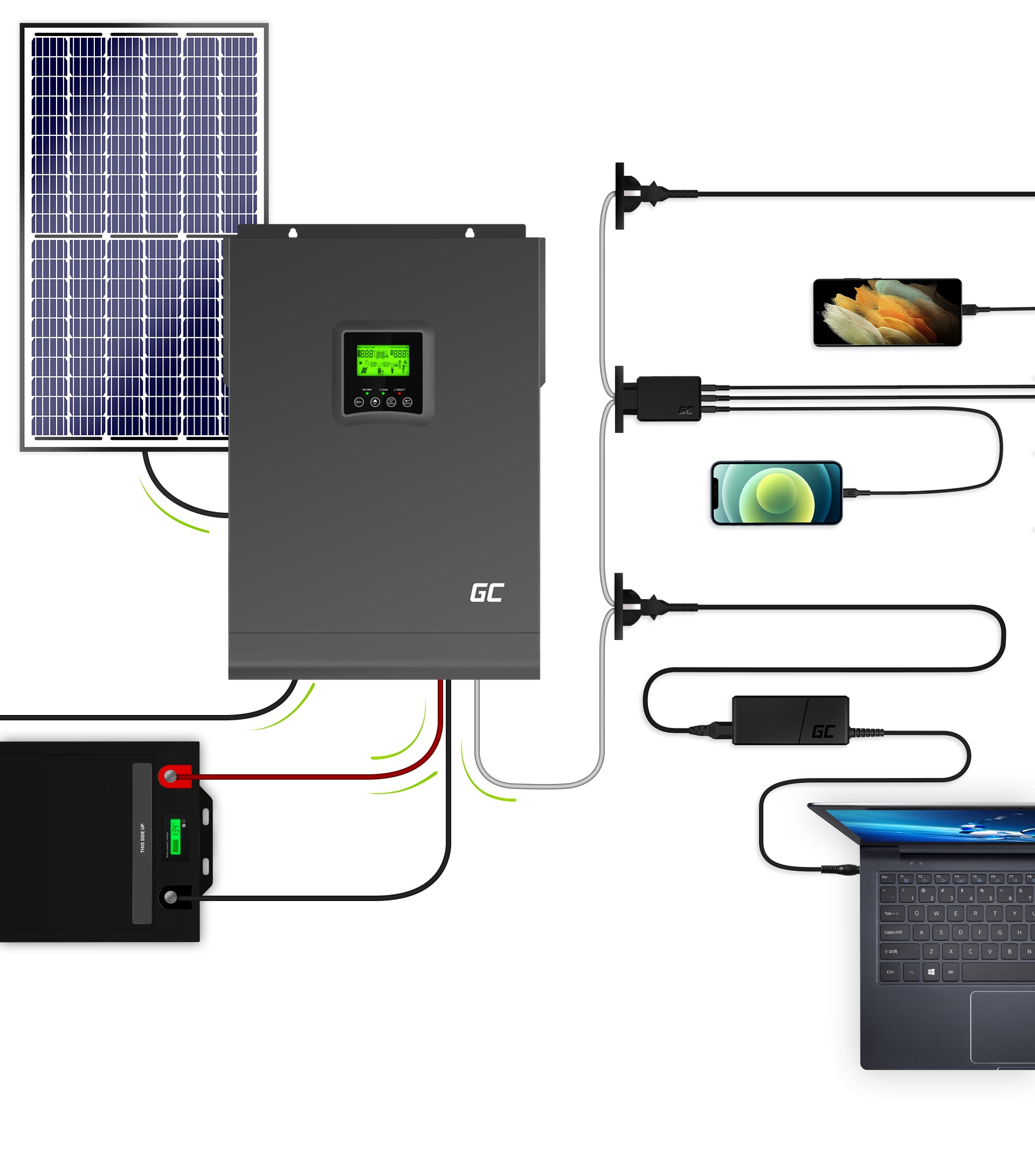 Solar inverter Off Grid with MPPT solar charger Green Cell 48VDC 230VAC 3000VA/3000W Pure Sine wave - 2 | Shopply