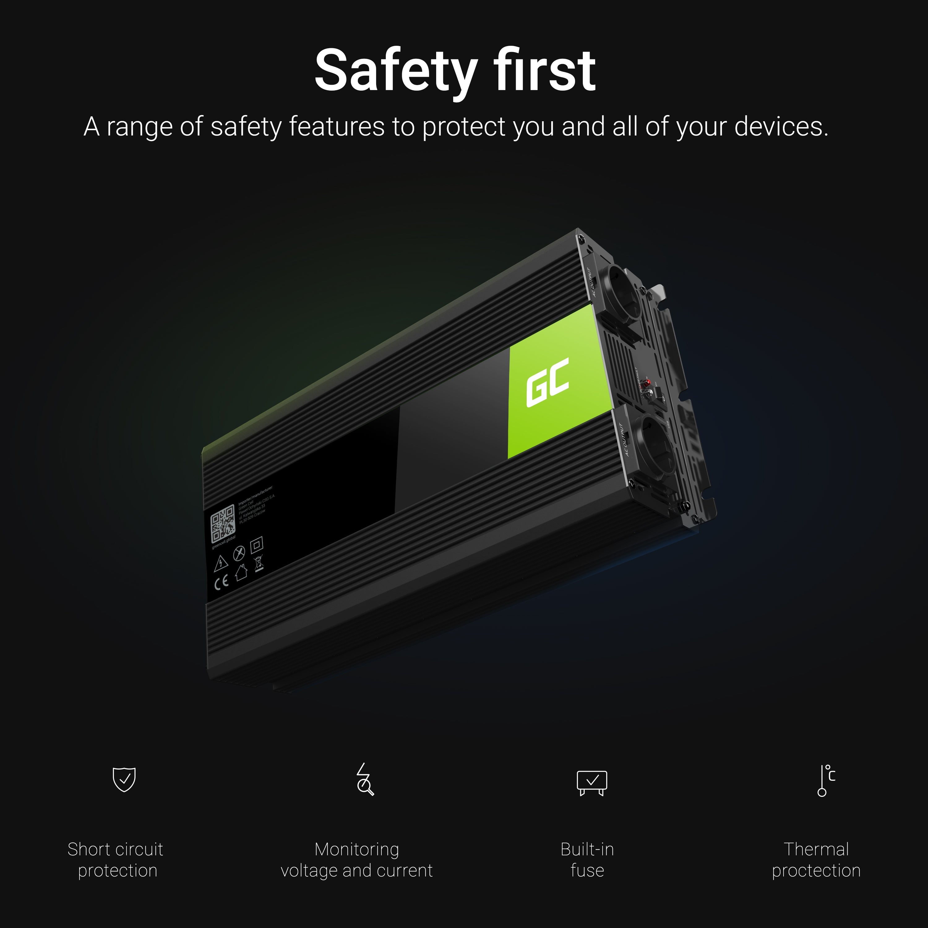 Green Cell Power Inverter 12V to 230V 3000W/6000W Pure sine wave - 3 | Shopply