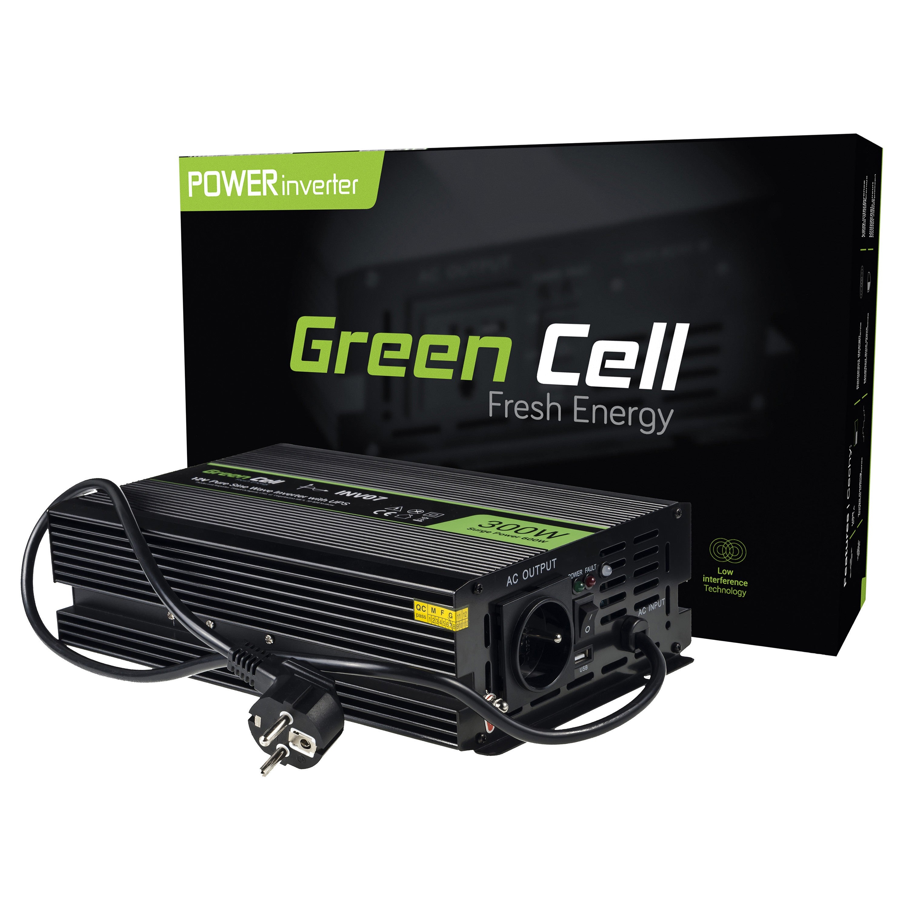 Green Cell Power Inverter UPS 12V to 230V Pure sine wave 300W/600W for furnances and central heating pumps - 1 | Shopply