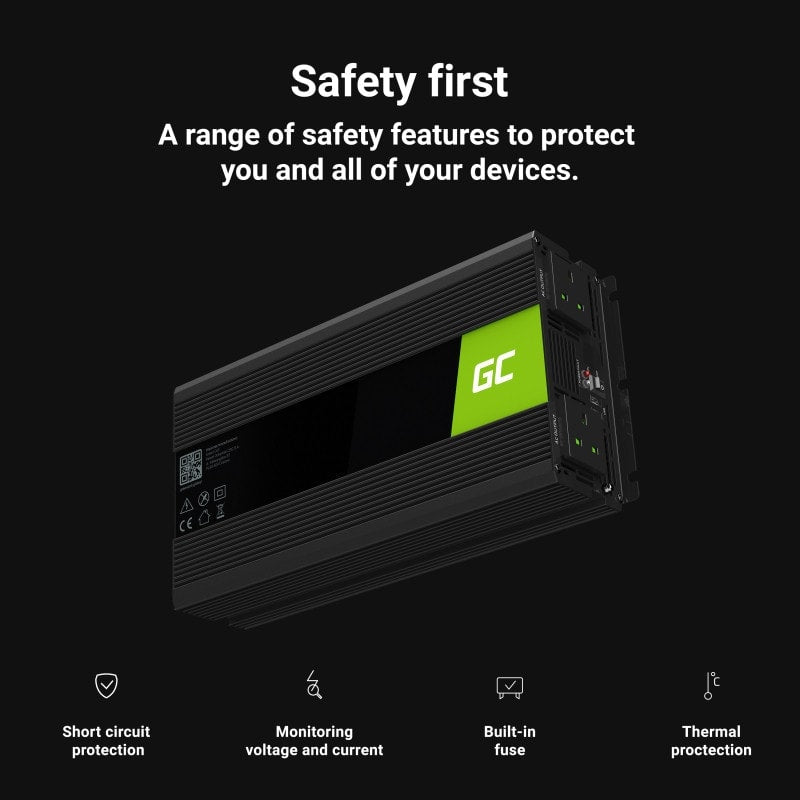 Green Cell Power Inverter 12V to 230V 3000W/6000W Modified sine wave UK PLUG - 2 | Shopply