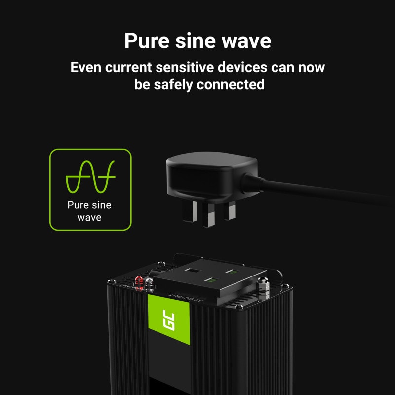 Green Cell Power Inverter 12V to 230V 150W/300W Pure sine wave UK PLUG - 3 | Shopply
