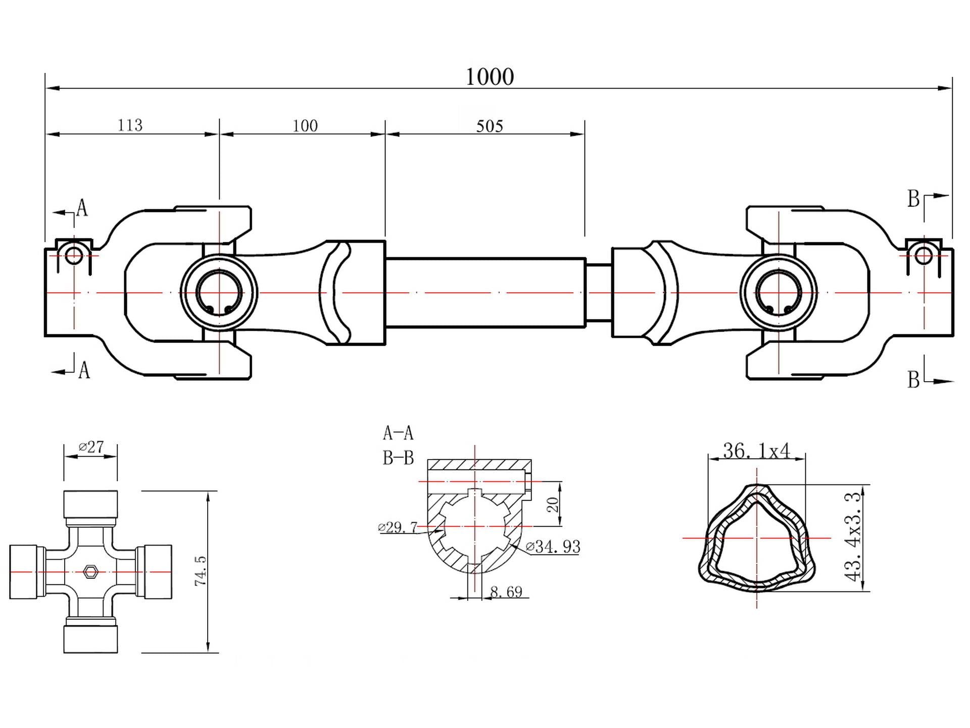 Kardan s trikotno gredjo 1000 mm 500 Nm - 6 | Shopply