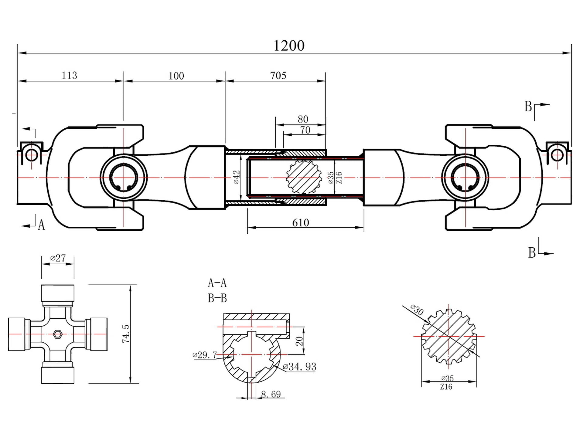 Kardan z zobato gredjo 1200 mm 600 Nm - 7 | Shopply