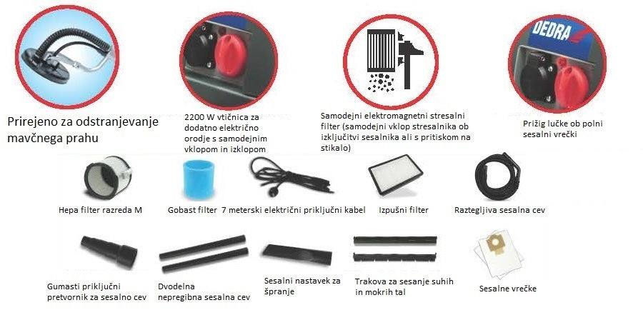 Profesionalni sesalnik z elektromagnetnim stresalnikom filtra in električno vtičnico 1400 W 30 L - 7 | Shopply