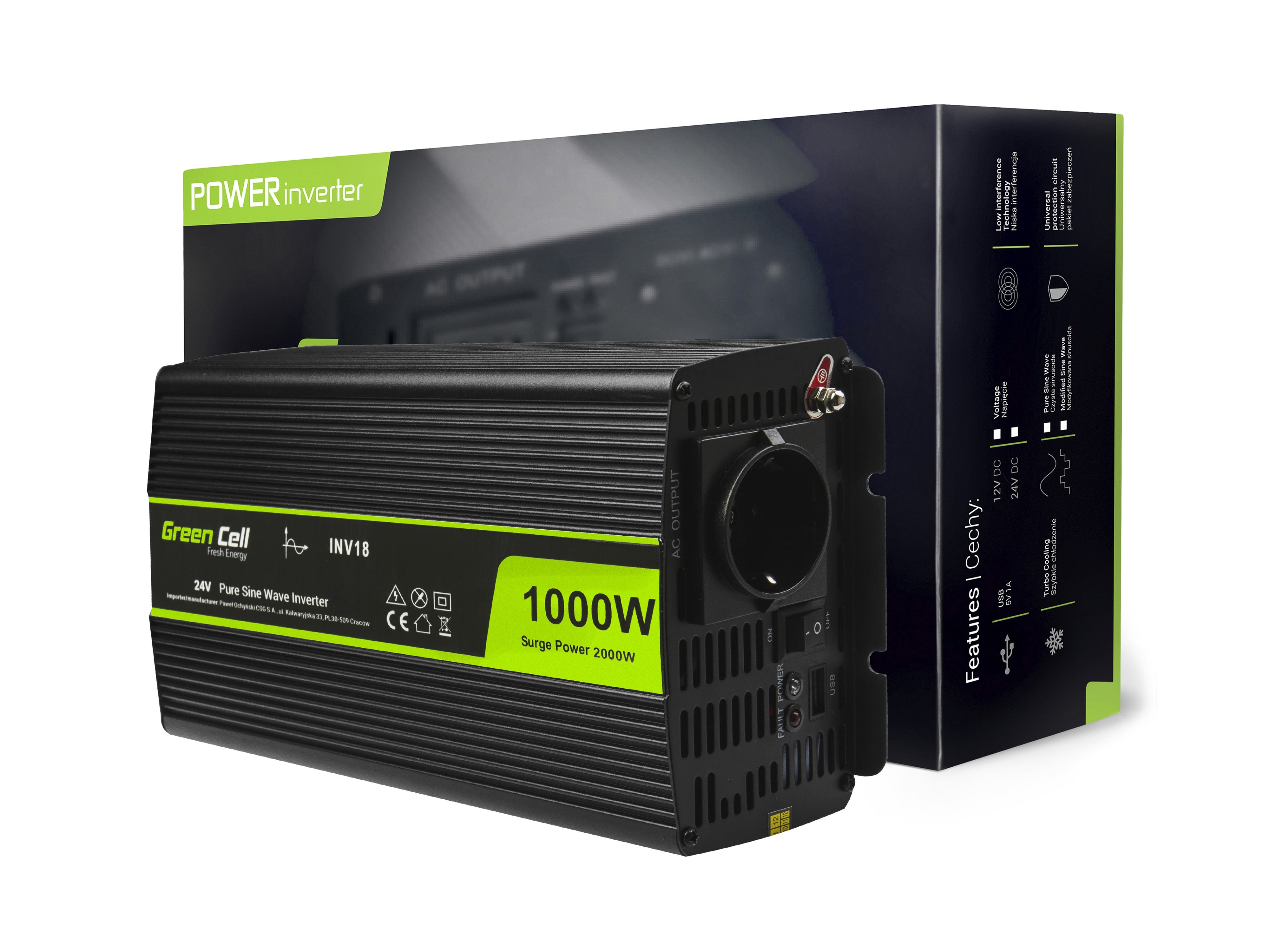Green Cell Power Inverter 24V to 230V 1000W/2000W Pure sine wave - 3 | Shopply