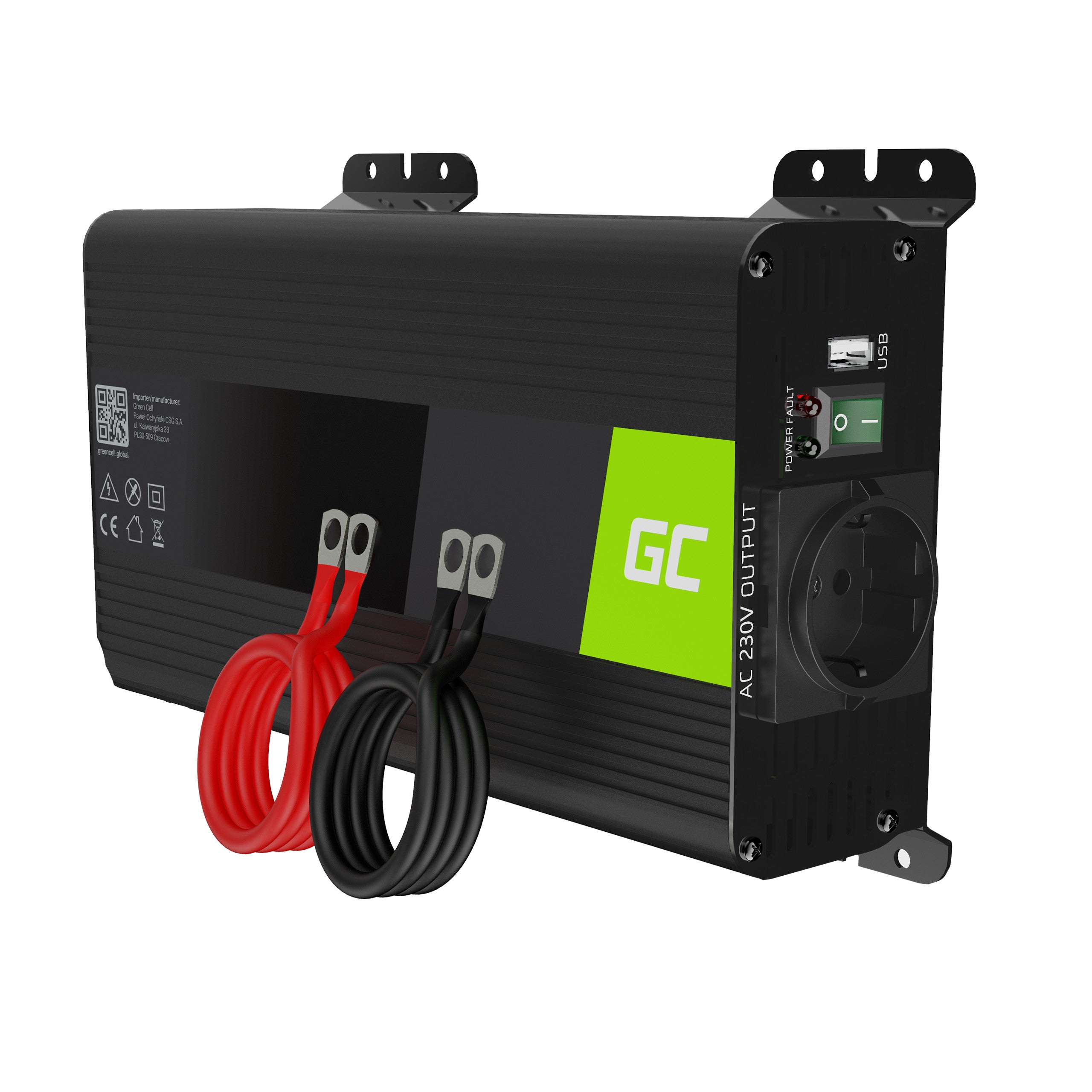 Green Cell Power Inverter PRO 12V to 230V 500W/1000W Pure sine wave - 1 | Shopply