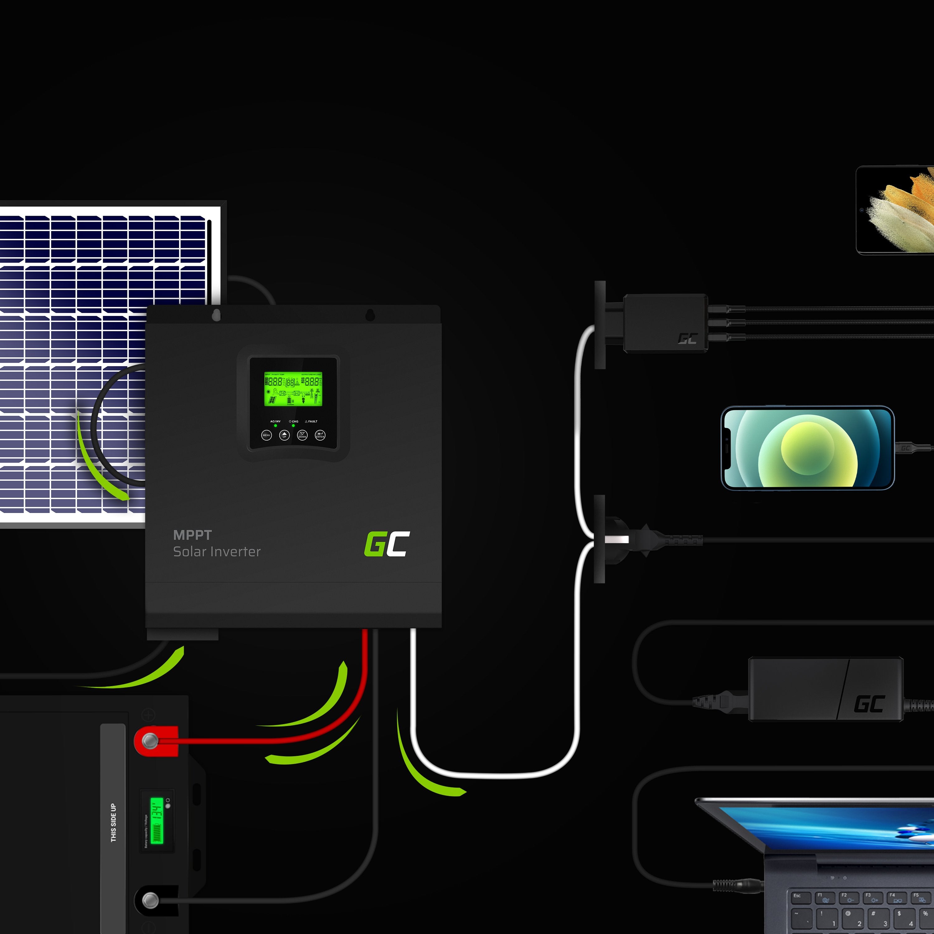 Solar Inverter Off Grid converter With MPP TGreen Cell Solar Charger 24VDC 230VAC 3000VA/3000W Pure Sine Wave - 2 | Shopply